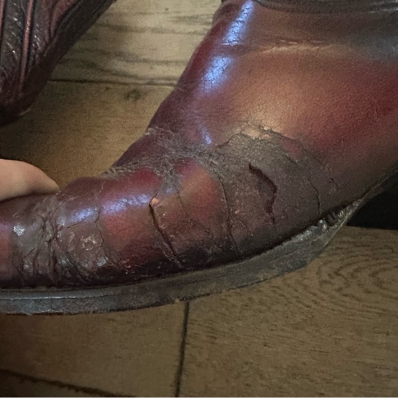 lucchese cowboy western boots vintage brown leather pull on women’s 9 D flawed ! - Picture 3 of 8